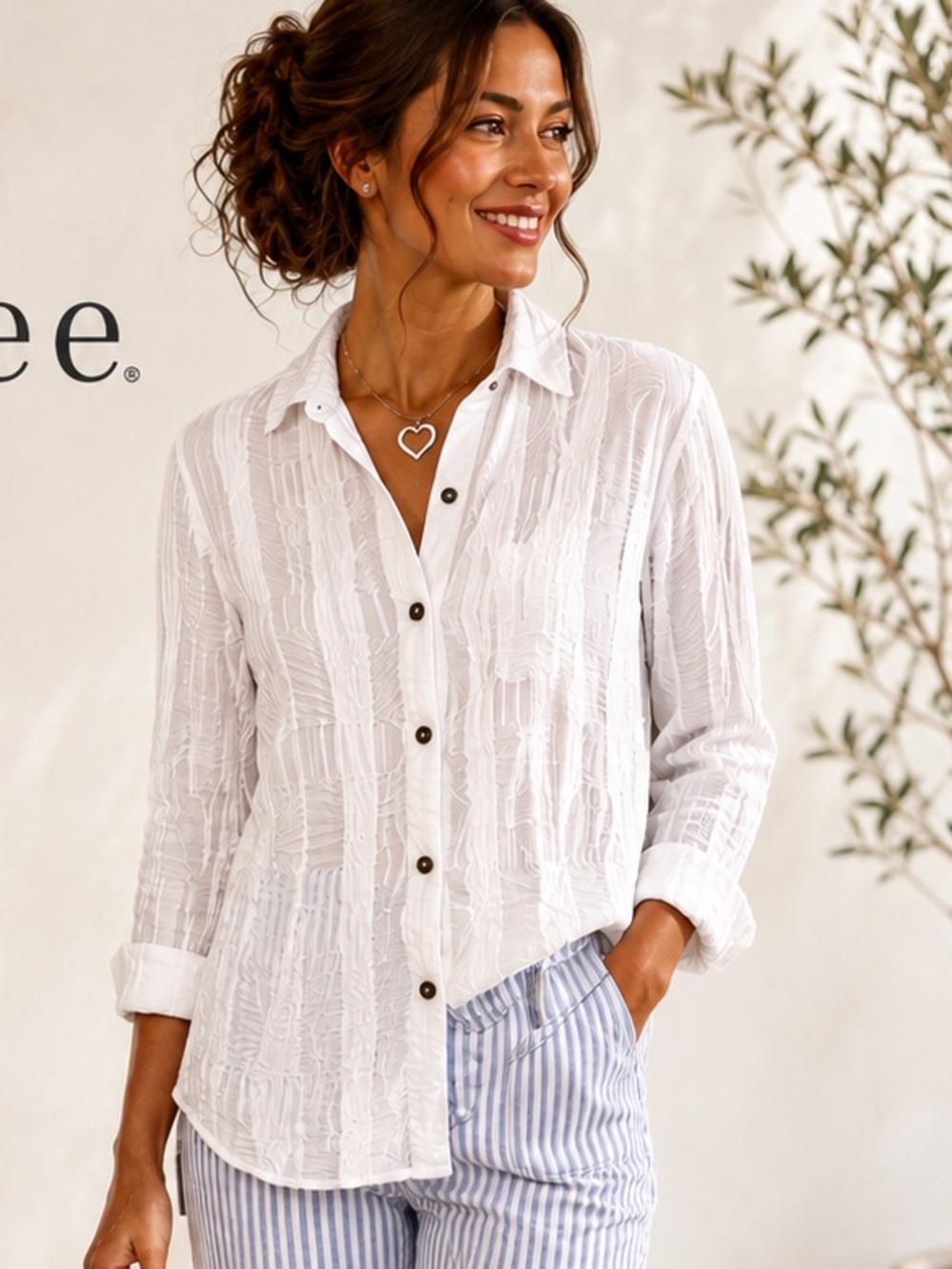 Umgee,Textured Natural White,Top,Cotton Chenille Blend,Button-Front Size Medium